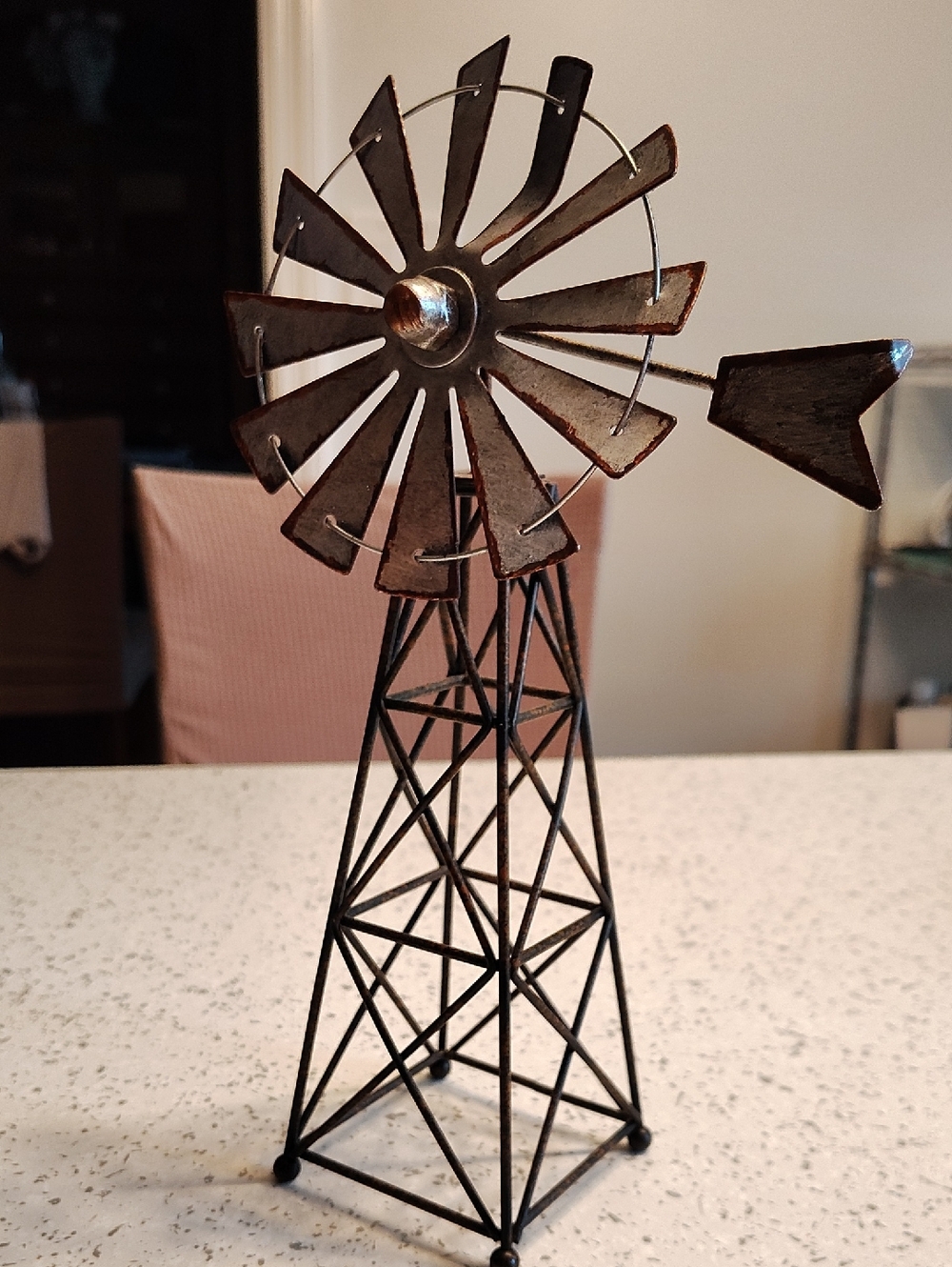 Metal Decorative Windmill - Rustic Brown & Black Accent